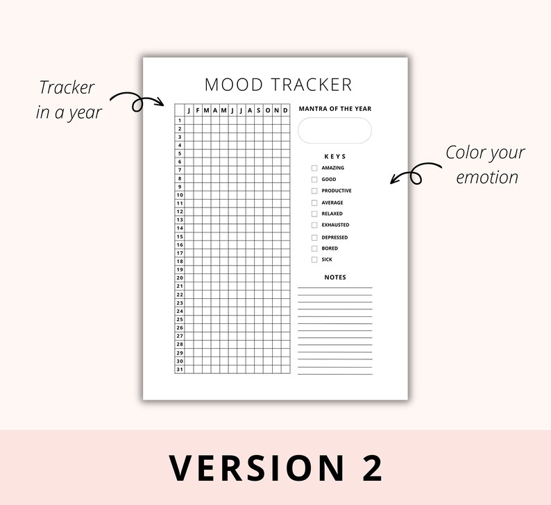 Mood Tracker Printable A Year in Pixels Mood Journal - Etsy
