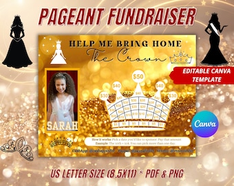 Editable Pageant Fundraiser Calendar, Blackout Board, Rose Gold, Canva Template, Pick a Date to Donate, Pageant Queen Competition Cash Fund