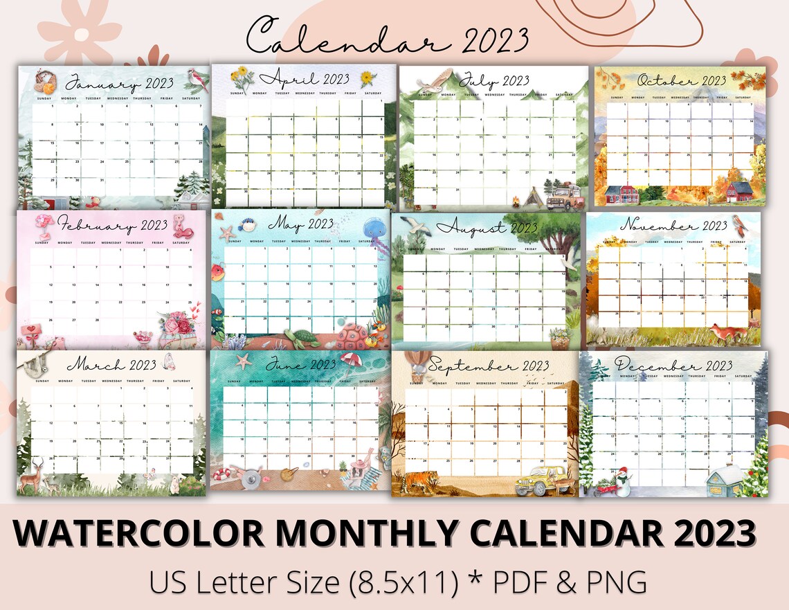 Editable Monthly Calendar 23 Mid Year Calendar 2023 Calendar Etsy