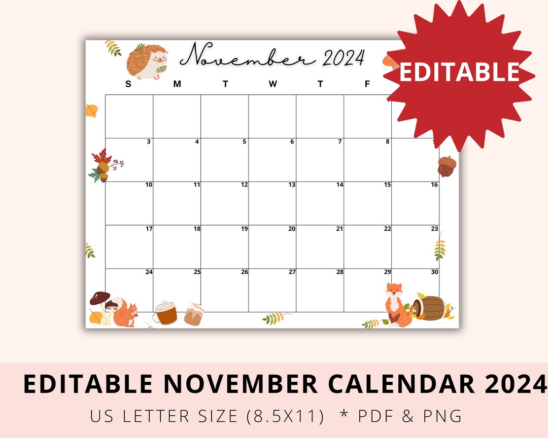 Editable Thanksgiving 2024 Calendar, November 2024 Calendar, School