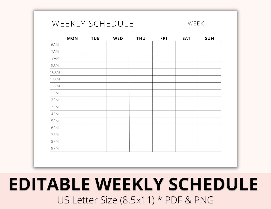Editable hourly weekly schedule weekly planner schedule etsy uk
