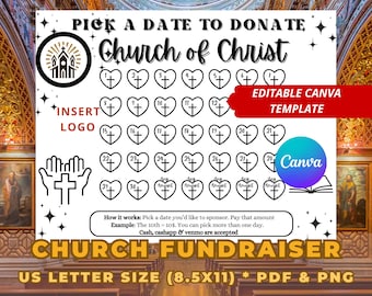 Church Fundraising Calendar, Church Pick a Date to Donate, Fundraiser Template, Canva, Fill My Church, Mission Trip, Church Camp