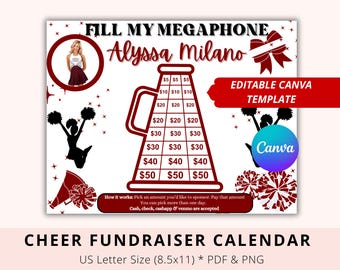 Editable Cheer Black out my board, pick a date to donate, Fill My Megaphone, Pay The Date, Maroon, School Cheerleading, My Cheer Season
