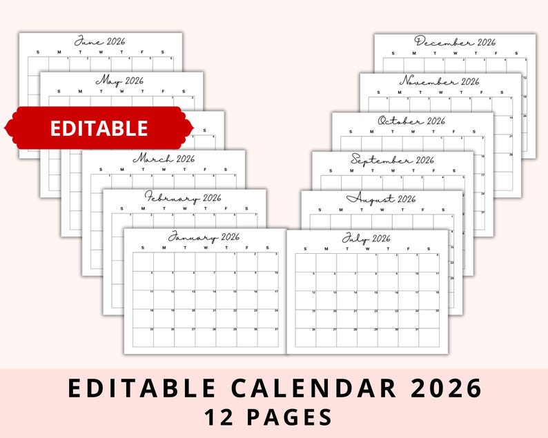 Editable 2025 2026 2027 Monthly Calendar, Digital Planner 25, Calendar ...