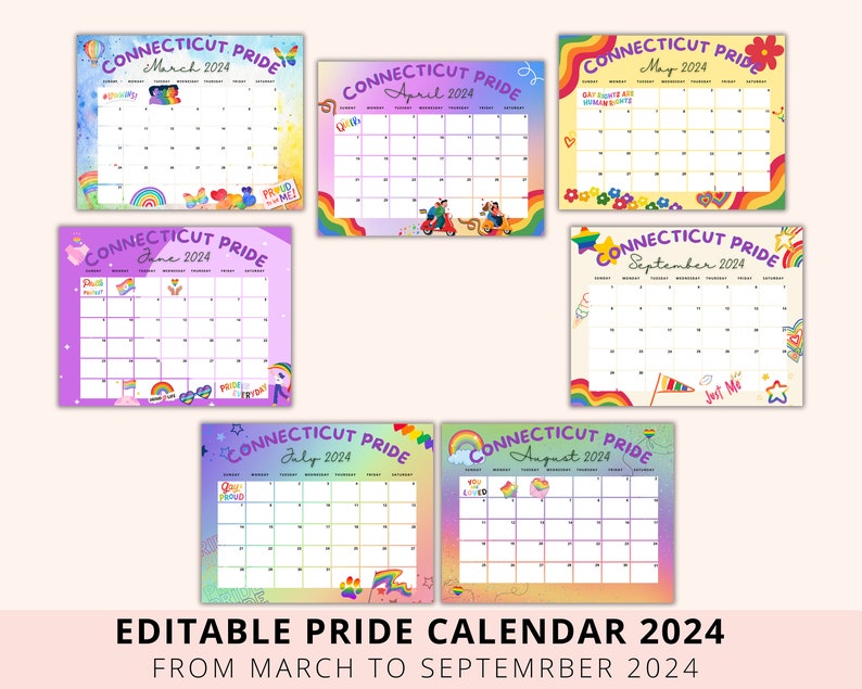 Editable Monthly Pride Calendar 2024 Holiday Calendar Proud Etsy
