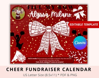 Editable Cheer Black out my board, Cheer pick a date to donate, Fill My Bow, Pay The Date, Maroon, Cheerleading Fundraiser, My Cheer Season