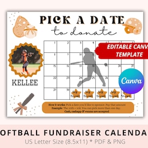 Editable Softball Black out My Board, Pick a date to donate, Pay My Jersey, Softball Fundraiser, Softball Sponsor, Donate Calendar, PDF, PNG