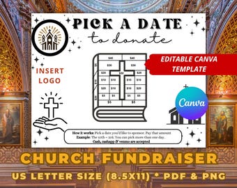 Editable Church Fundraising Calendar, Church Pick a Date to Donate, Fundraiser Template, Canva, Fill My Church, Mission Trip, Church Camp