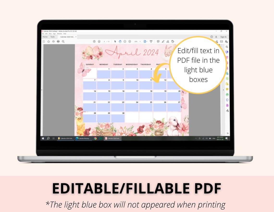 Editable Monthly Calendar 2024, School Calendar, 12 Month, Holiday