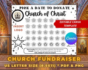 Editable Church Fundraising Calendar, Church Pick a Date to Donate, Fundraiser Template, Canva, Fill My Church, Mission Trip, Church Camp