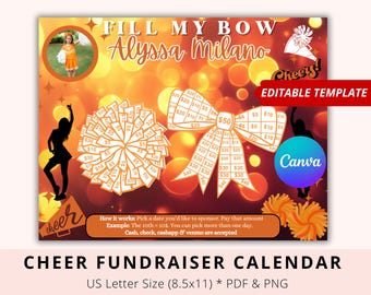 Editable Cheer Black Out My Board, Orange, Cheer pick a date to donate, Fill My Pompom, Cheer Fundraiser Calendar, Sponsor My Cheer Season