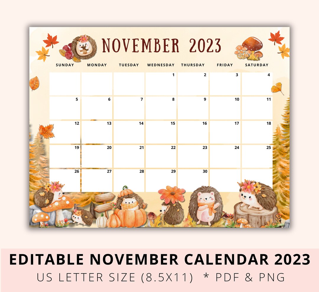 Editable Thanksgiving 2023 Calendar Printable November 2023 Etsy