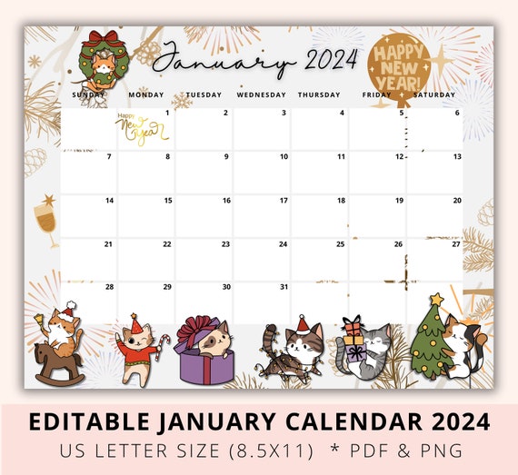 2024 Cute Cats Free Printable Monthly Calendar - Printables and Inspirations