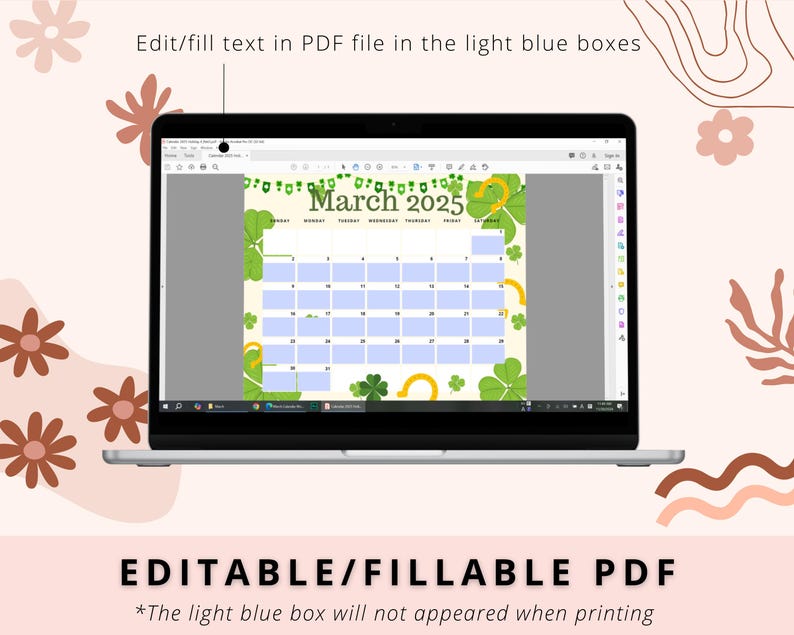Editable March 2025 Monthly Calendar, Green St Patrick 2025, Homeschool