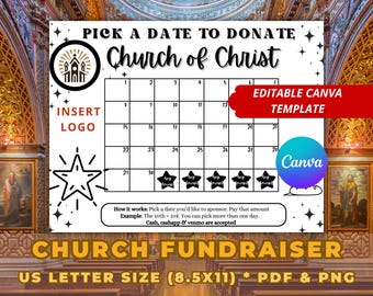 Church Fundraising Calendar, Church Pick a Date to Donate, Fundraiser Template, Canva, Fill My Church, Mission Trip, Church Camp
