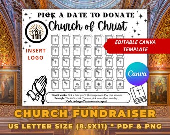 Editable Church Fundraising Calendar, Church Pick a Date to Donate, Fundraiser Template, Canva, Fill My Church, Mission Trip, Church Camp