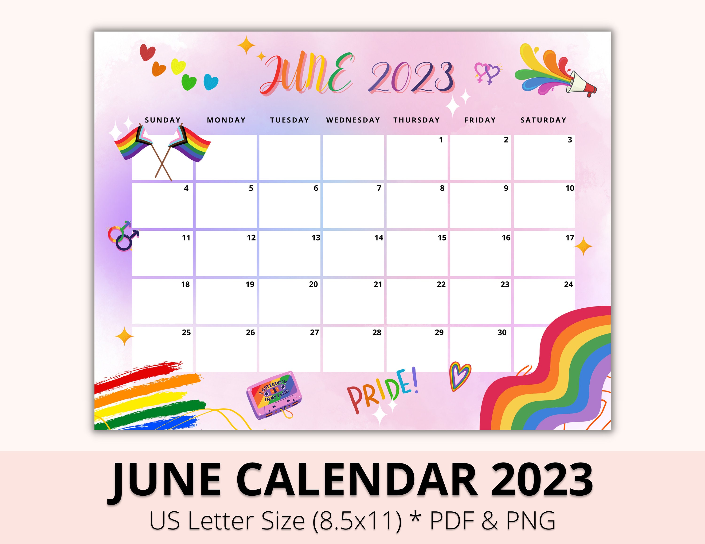 Editable June 2023 Calendar Printable LGBT Pride Month Etsy Israel