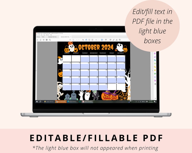 Editable Halloween Calendar 2024, October 2024 Calendar, Trick or Treat
