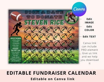 Editable Football pick a date to donate, Black out my board, Canva Template, Fundraiser Calendar, Pay The Date, Donate Calendar, PDF, PNG