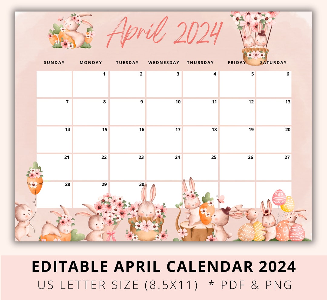 Editable April Calendar 2024, Easter Planner, Goodnotes Planner