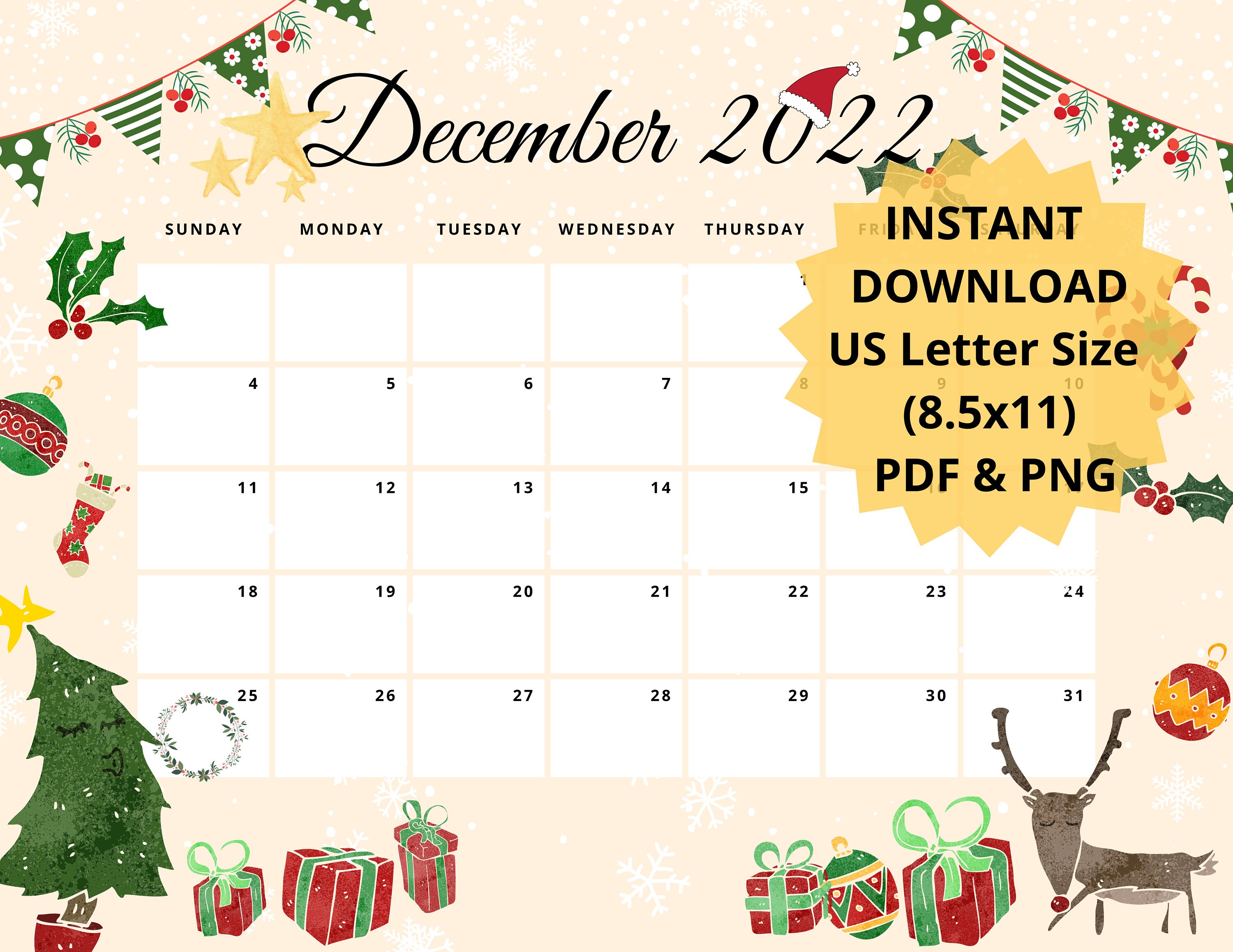 2022 Calendar Editable Christmas Editable Christmas December 2022 Calendar Printable Christmas | Etsy