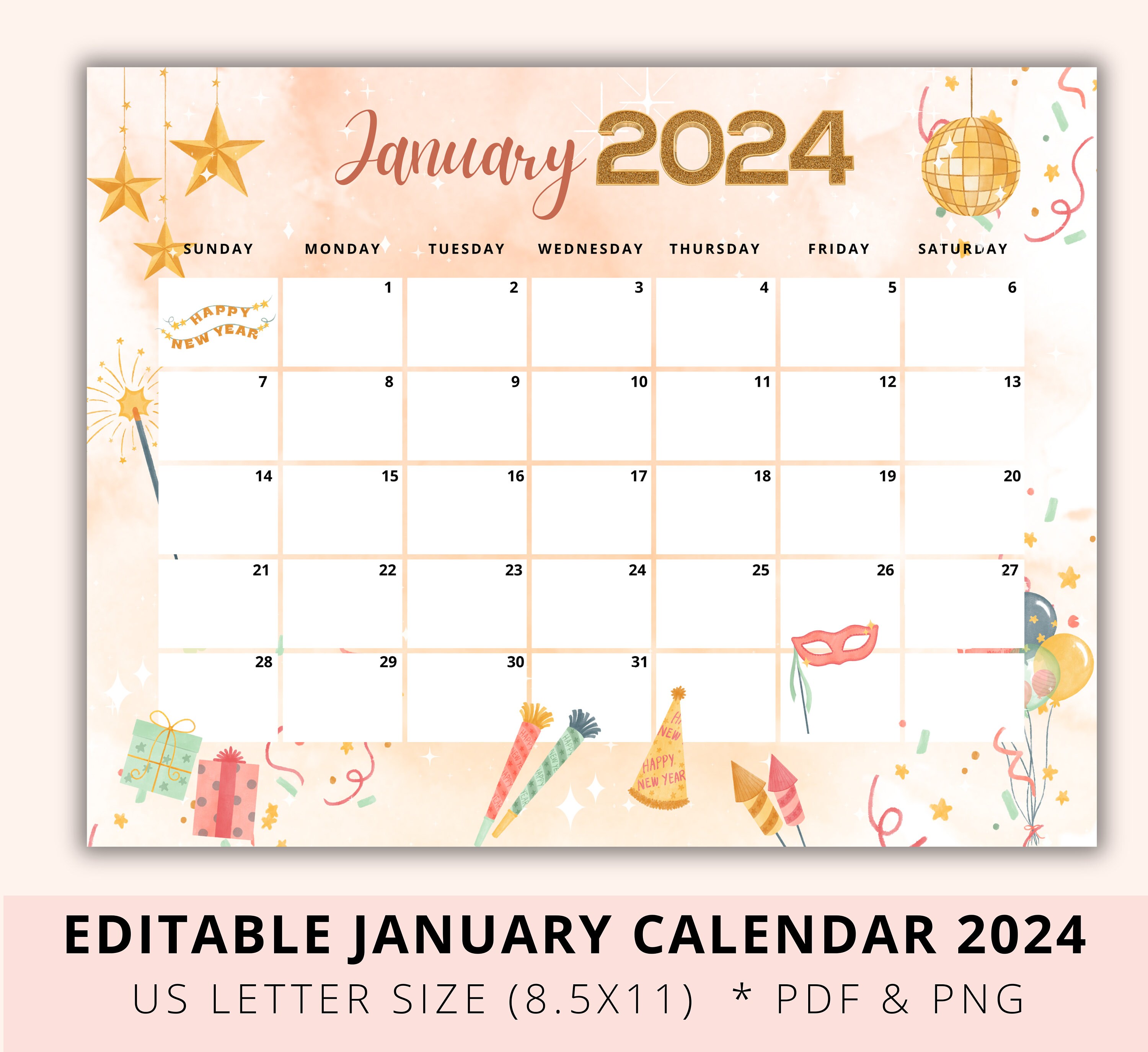 Editable January 2024 Calendar, Holiday Calendar, Homeschool Planner,  Monthly Calendar Printable, Kid, Adults, Digital, Download, PDF, PNG - Etsy