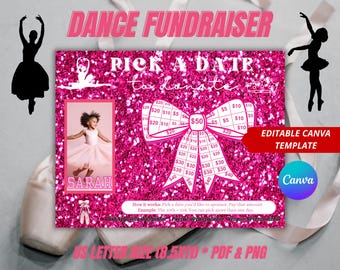 Editable Dance Black out my board, Dance Pick a date to donate, Sponsor My Season, Fill My Bow, Pink, My Dance Season, Canva
