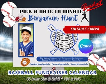 Baseball Fundraiser Calendar Canva Template, Editable Baseball Team Fundraiser,  Printable Little League Calendar Fundraiser, Navy