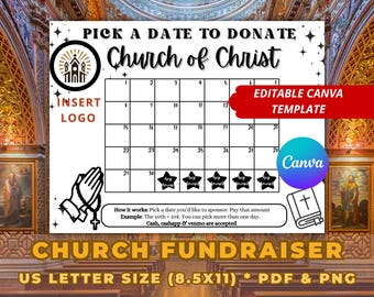 Church Fundraising Calendar, Church Pick a Date to Donate, Fundraiser Template, Canva, Fill My Church, Mission Trip, Church Camp
