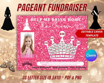 Editable Pageant Fundraiser Calendar, Blackout Board Pink, Canva Template, Pick a Date to Donate, Pageant Queen Competition Cash Fund