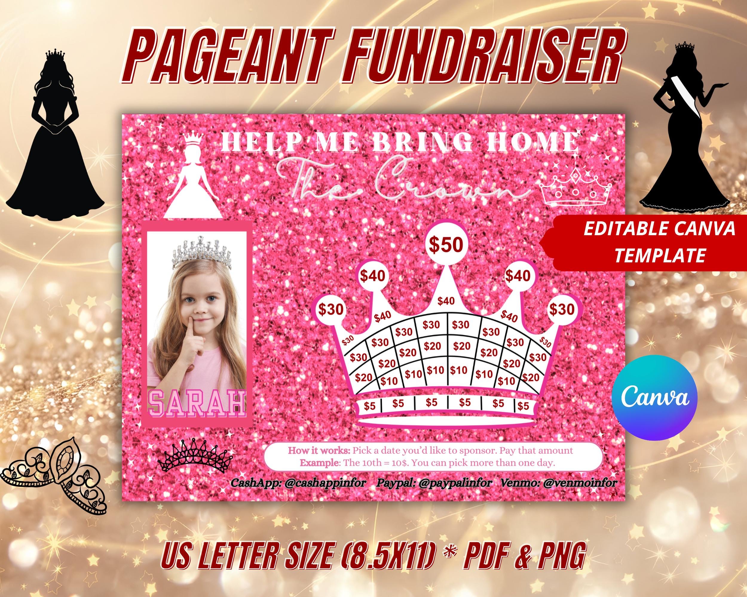 Pageant Raffle Template Editable Pageant Fundraiser Calendar, Blackout Board Pink, Canva ...