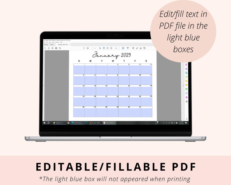 Editable 2025 Monthly Calendar, Digital Planner 2025, Calendar 2025