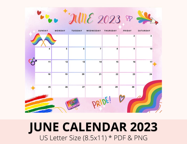 Editable June 2023 Calendar Printable LGBT Pride Month Etsy