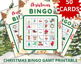 Christmas Bingo Game, Christmas Bingo Pattern, 50 Bingo Cards, Classroom Bingo Game, Christmas Activity Printable, Party Game, Family Game