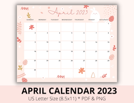 Buy Editable April 2023 Calendar Easter Holiday Monthly Calendar Online in  India - Etsy