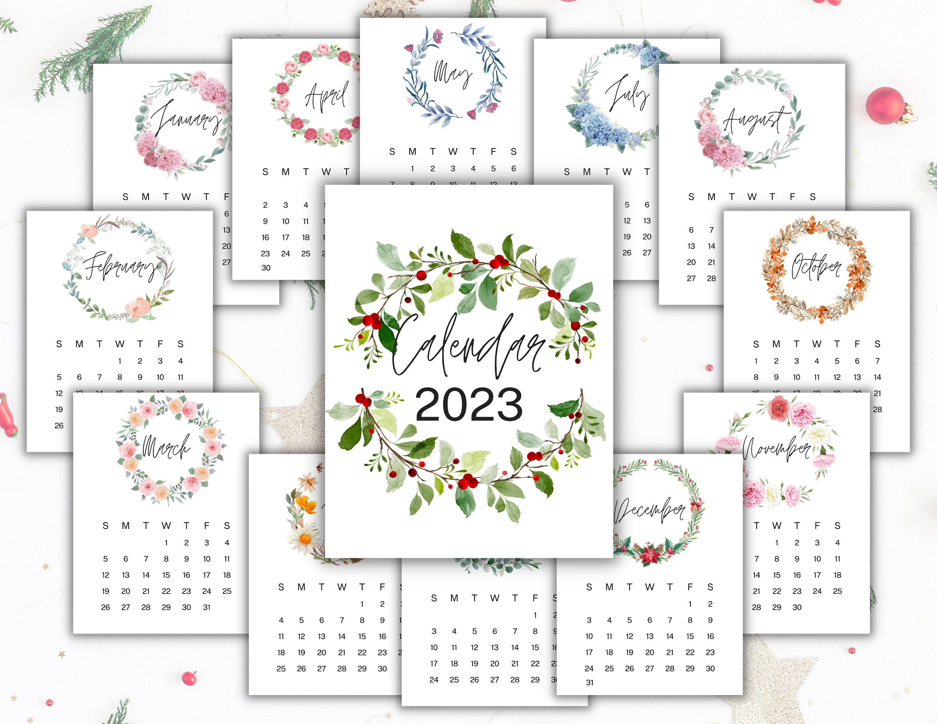 Wall Calendar 2023 12 Month Calendar Printable Floral - Etsy