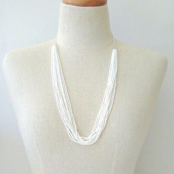 White Bead Necklace Etsy