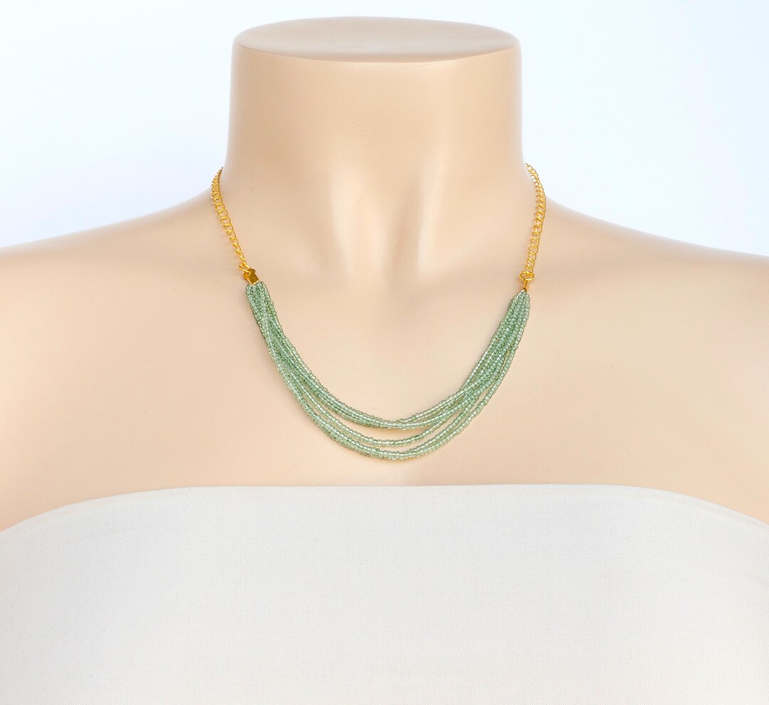 Sage Green Necklace Layered Beaded Necklace Light Green Etsy