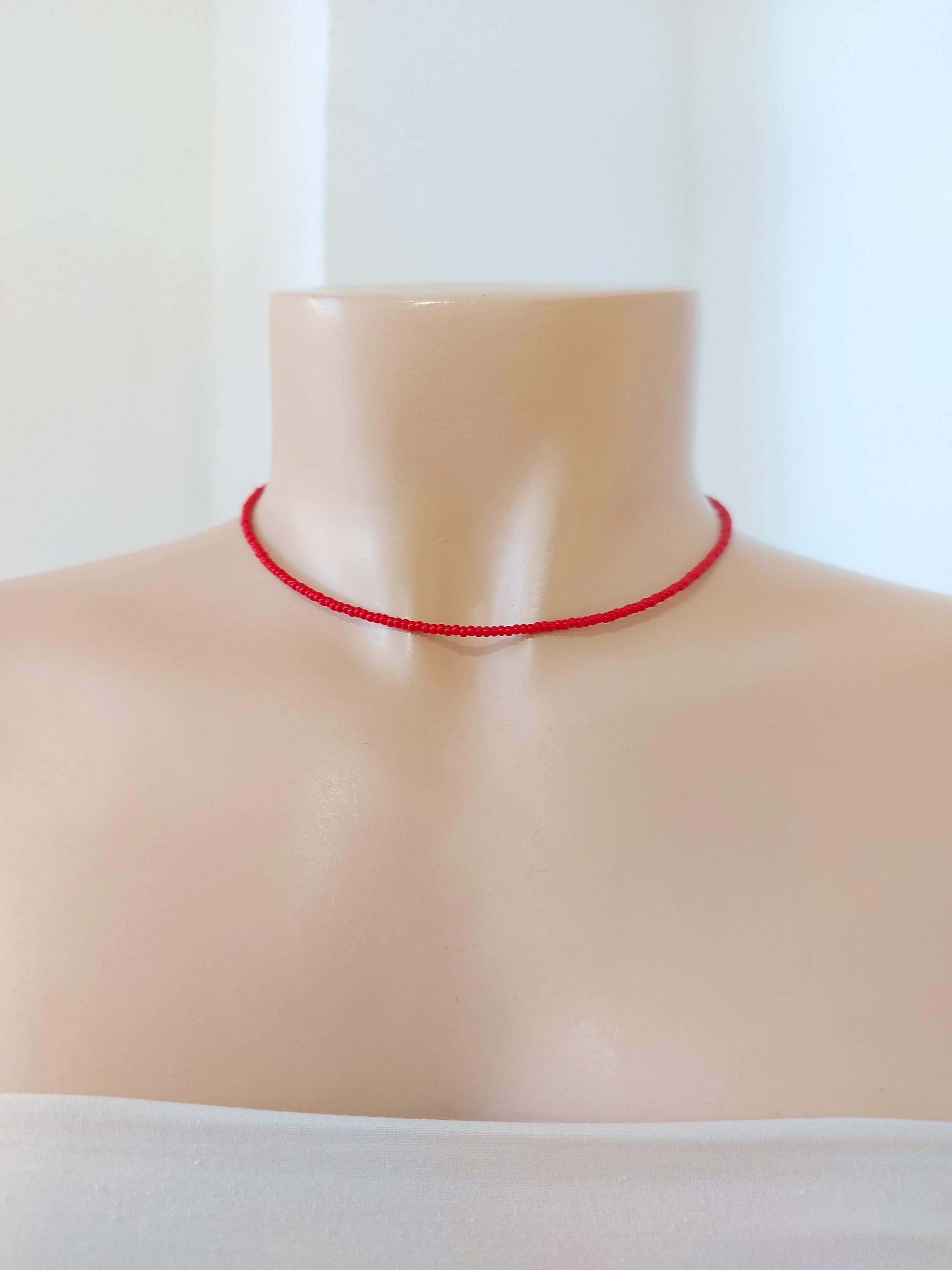 Short Simple One Strand Red Necklace 