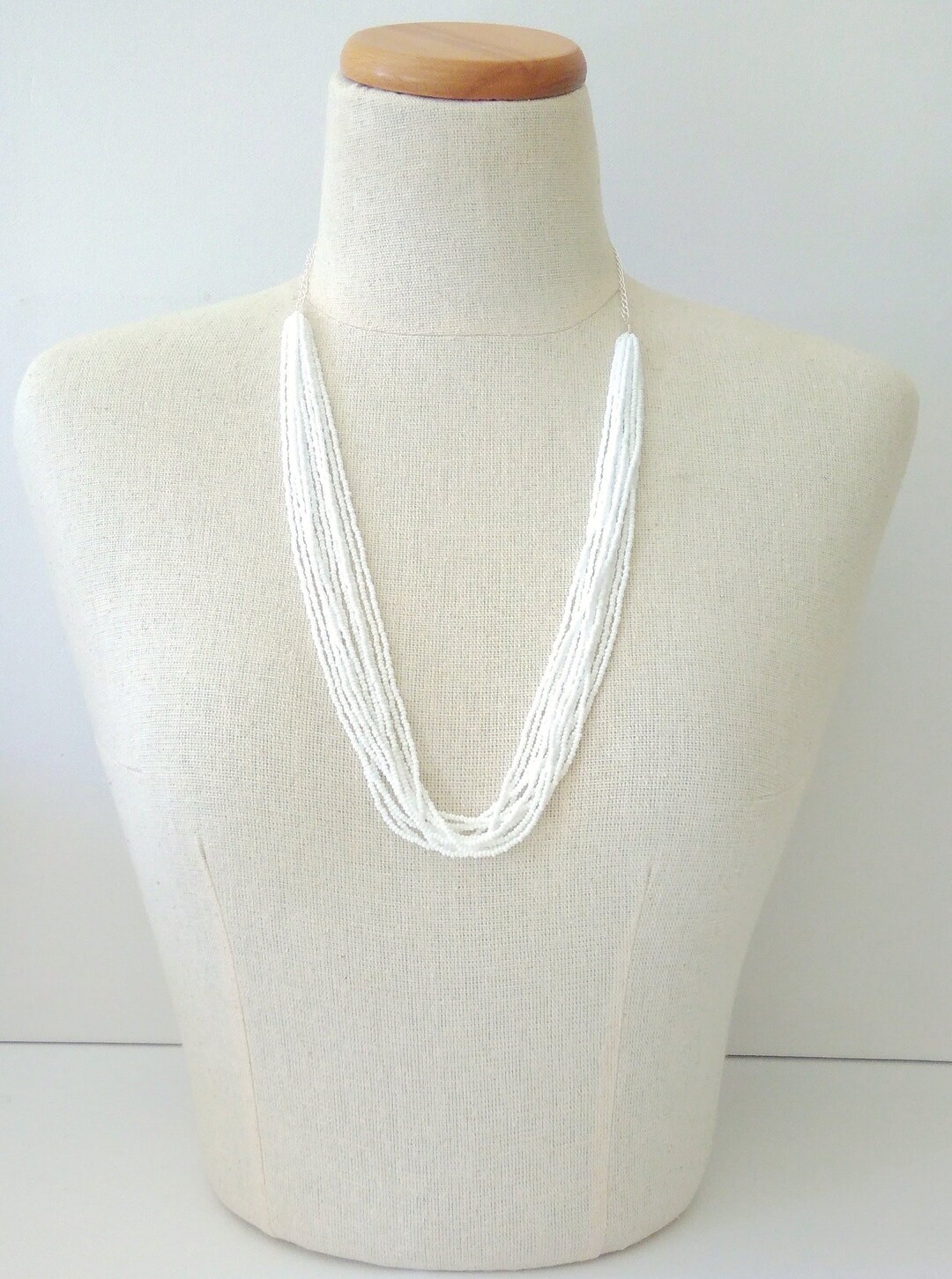 Long White Necklace White Beaded Necklace Multi Strand - Etsy