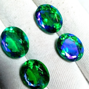 5 Faceted Oval Peacock Quartz Gemstones: Green-Blue Doublet (10x14mm)
