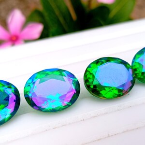 Faceted Oval Peacock Quartz Gemstone: AAA Quality Blue Fire Doublet