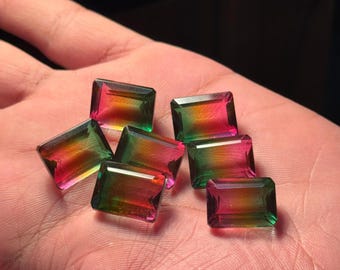 Wassermelonen-Turmalin, zweifarbiger Turmalin in Rechteckform, facettierter Doublette-Turmalin-Edelstein, AAA-Multi-Turmalin für die Herstellung von Schmuck