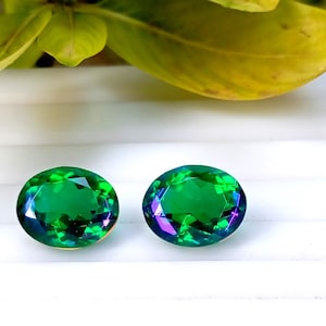 Peacock Quartz Gemstone Pair: Faceted Oval Doublet (14x10mm)