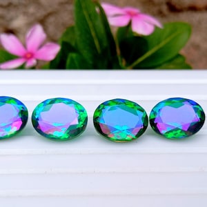 Faceted Oval Peacock Quartz Doublet: Blue-Green Gemstone (10x12mm)