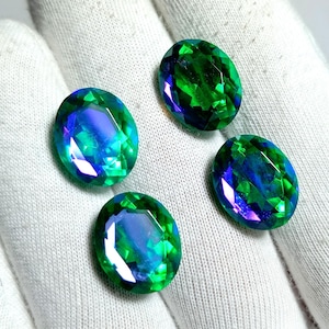 Oval Peacock Quartz Gemstone: Green Blue Fire Doublet (10x14mm)