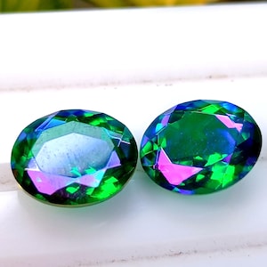 Peacock Quartz Gemstone: Faceted Oval Blue-Green Doublet (12x16mm)