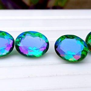 Faceted Oval Peacock Quartz Gemstone: Green Blue Fire Doublet (13x18mm)