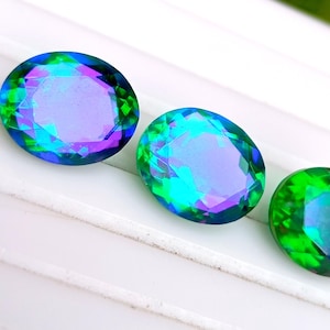 Faceted Oval Peacock Quartz Gemstone: Blue-Green Doublet (13x18mm)