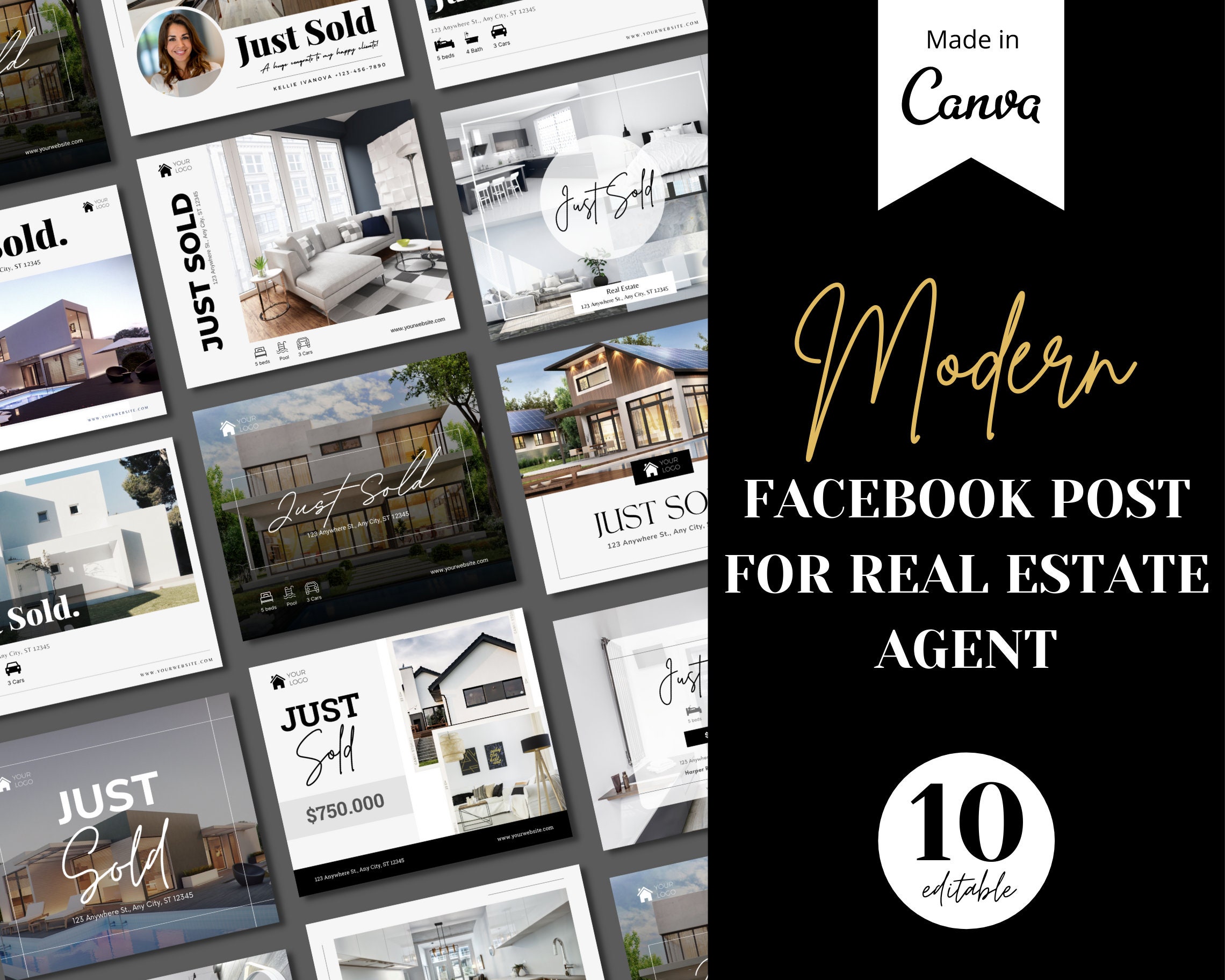 Just Sold Real Estate Facebook Post Templates Realtor Etsy
